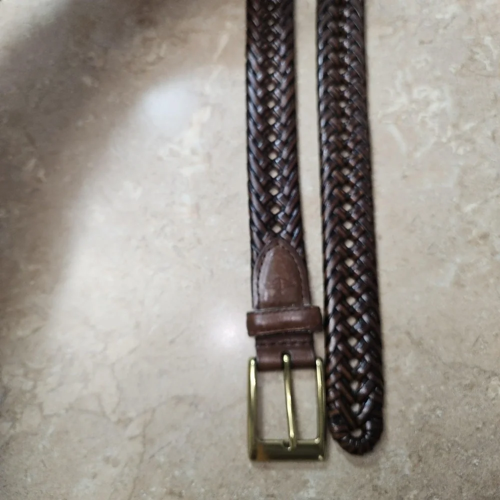 Dockers Bonded Braid Leather Strap‎ Belt Men 44/110 Brown Brass Tone Buckle